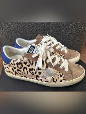 Golden Goose Leopard Haircalf Sneakers with Navy Heel Tab